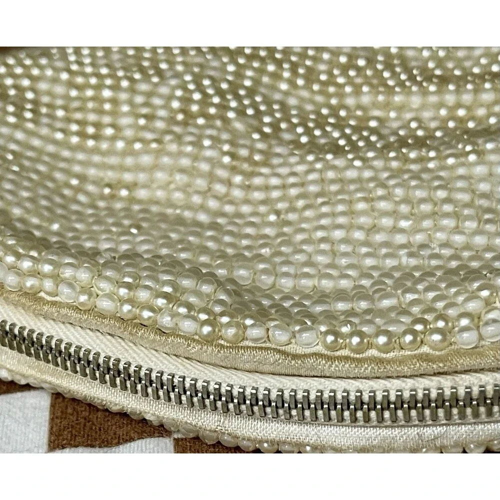 Vintage 1950's Reina Oval Pearl Beaded Evening Bag 7